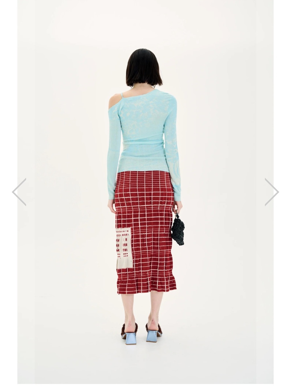 PH5 Red Grid Asymmetrical Midi Skirt - Picture 2 of 4